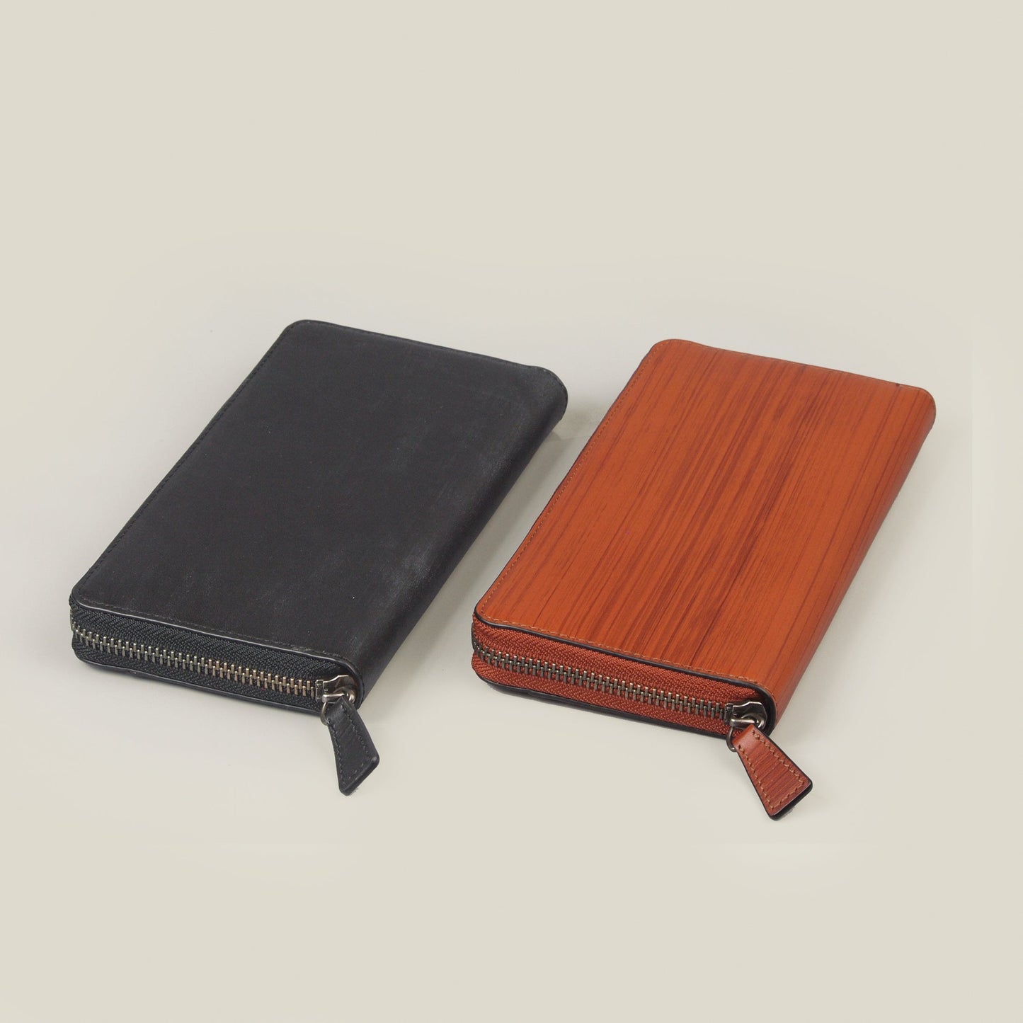 海外製/木目調/牛革/レザー/長財布/ラウンド財布/ファスナーなめらか/箱入り/154040//WD