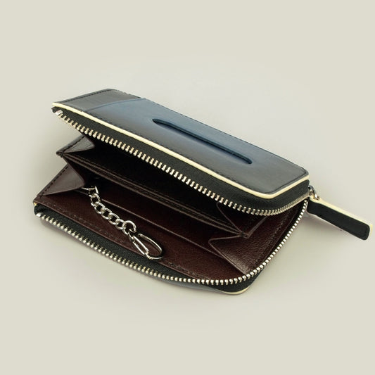 【訳アリ品】海外製／牛革／レザー／小銭入れ／コインケース／カードホルダー／箱入り／ネイビー／紺色／154002