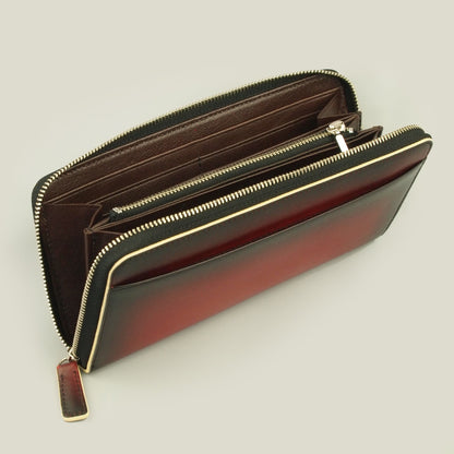 【最後の１本】海外製／牛革／革製／ラウンド／財布／ラウンド財布／長財布／ファスナー／レッド／赤色／154005